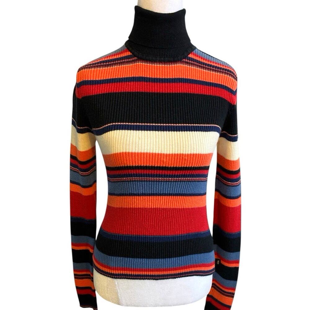 VTG 90s Mossimo Striped Knit Turtleneck Sweater Grunge Retro Whimsygoth Womens M